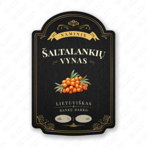 Šaltalankių vyno etiketė buteliui, 80x120 mm, atspari drėgmei