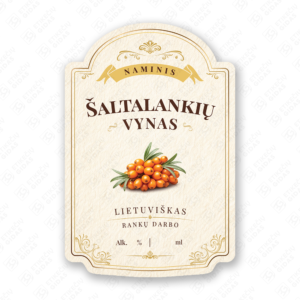 Šaltalankių vyno etiketė buteliui, 80x120 mm, atspari drėgmei
