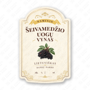 Šeivamedžio uogų vyno etiketė buteliui, 80x120 mm, atspari drėgmei