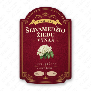 Šeivamedžio žiedų vyno etiketė buteliui, 80x120 mm, atspari drėgmei
