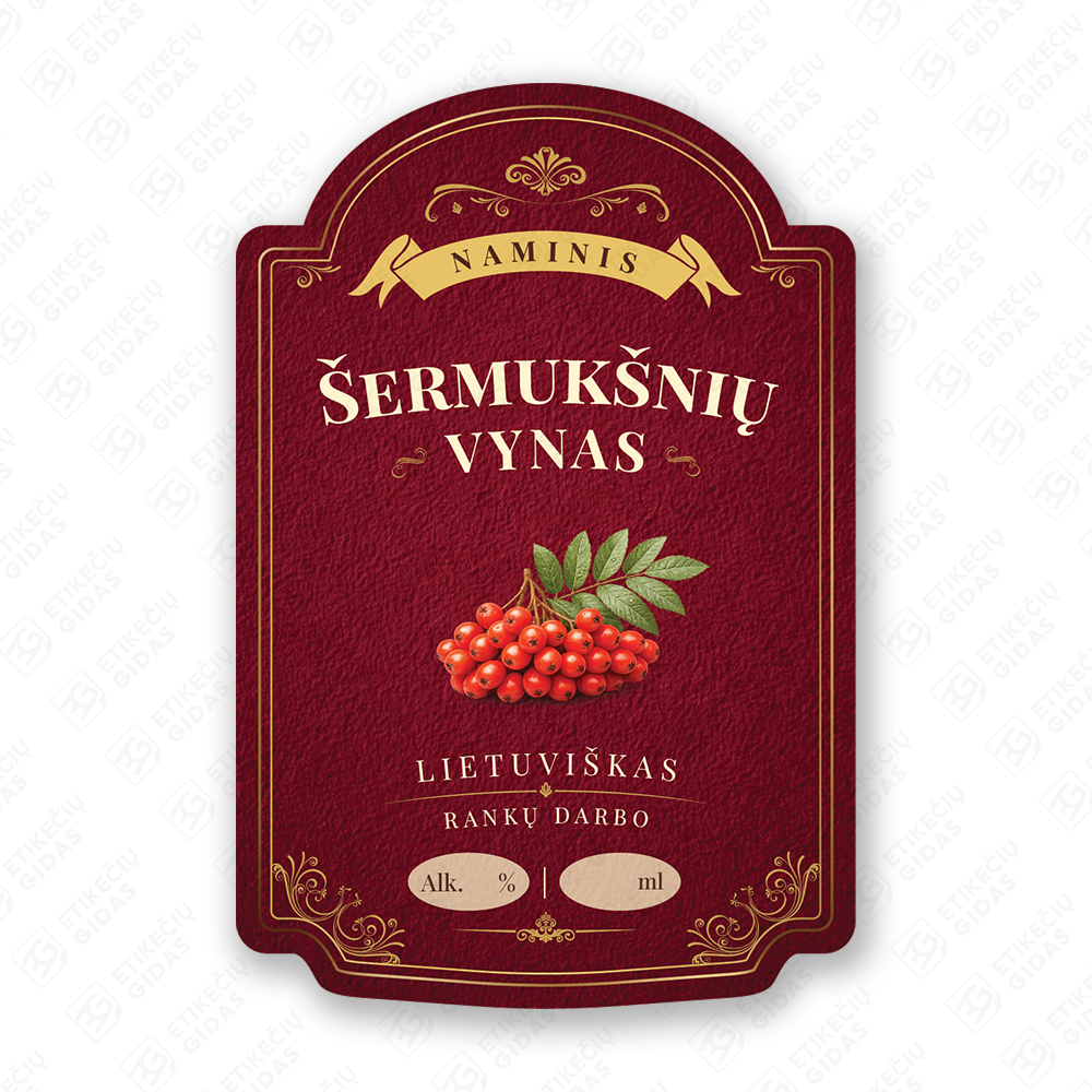 Šermukšnių vyno etiketė buteliui, 80x120 mm, atspari drėgmei