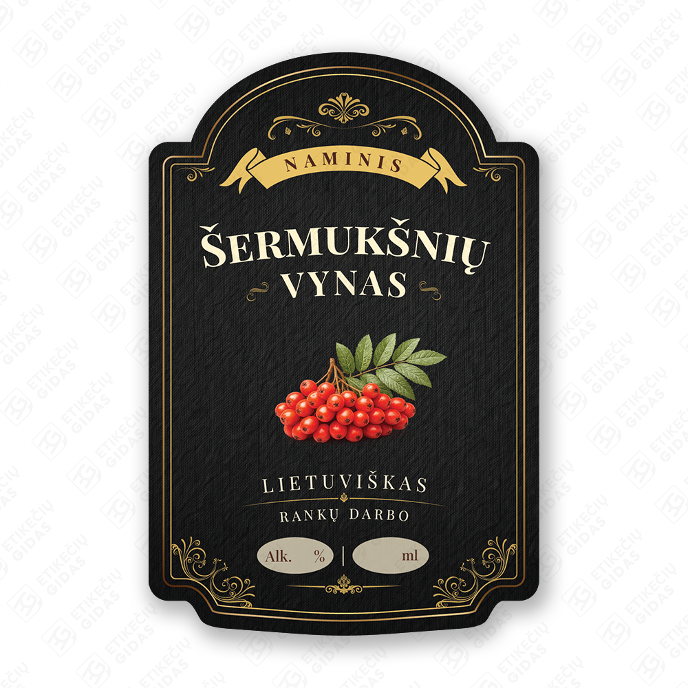 Šermukšnių vyno etiketė buteliui, 80x120 mm, atspari drėgmei