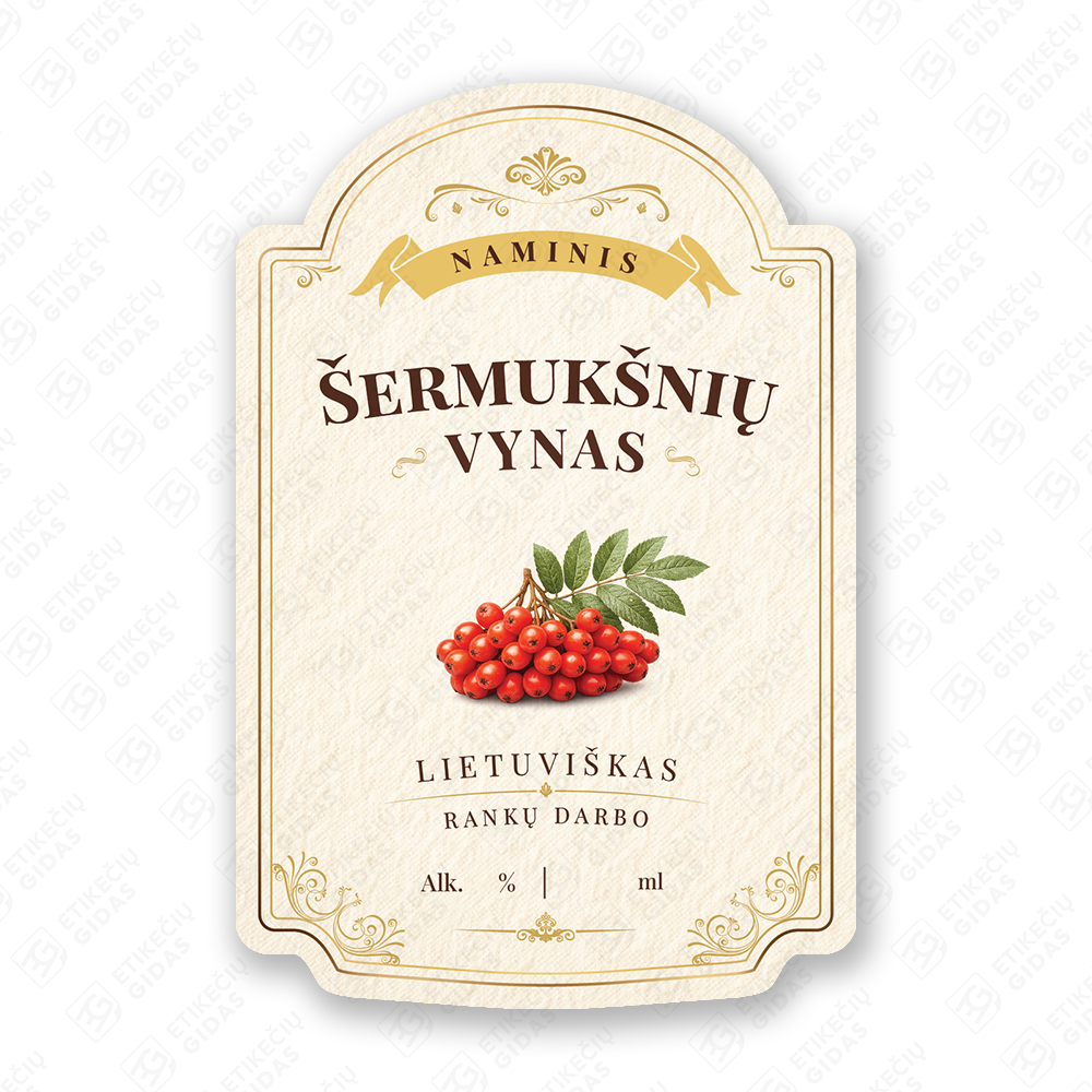 Šermukšnių vyno etiketė buteliui, 80x120 mm, atspari drėgmei