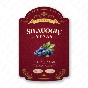 Šilauogių vyno etiketė buteliui, 80x120 mm, atspari drėgmei