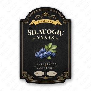 Šilauogių vyno etiketė buteliui, 80x120 mm, atspari drėgmei