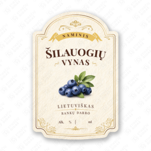 Šilauogių vyno etiketė buteliui, 80x120 mm, atspari drėgmei