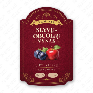 Slyvų - obuolių vyno etiketė buteliui, 80x120 mm, atspari drėgmei