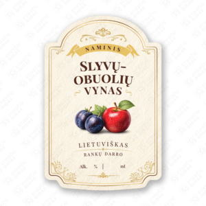 Slyvų - obuolių vyno etiketė buteliui, 80x120 mm, atspari drėgmei