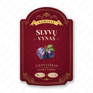 Slyvų vyno etiketė buteliui, 80x120 mm, atspari drėgmei