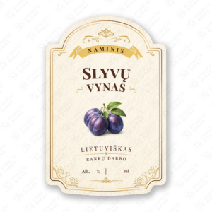 Slyvų vyno etiketė buteliui, 80x120 mm, atspari drėgmei
