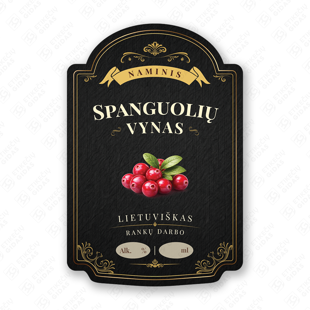 Spanguolių vyno etiketė buteliui, 80x120 mm, atspari drėgmei