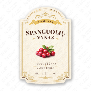 Spanguolių vyno etiketė buteliui, 80x120 mm, atspari drėgmei