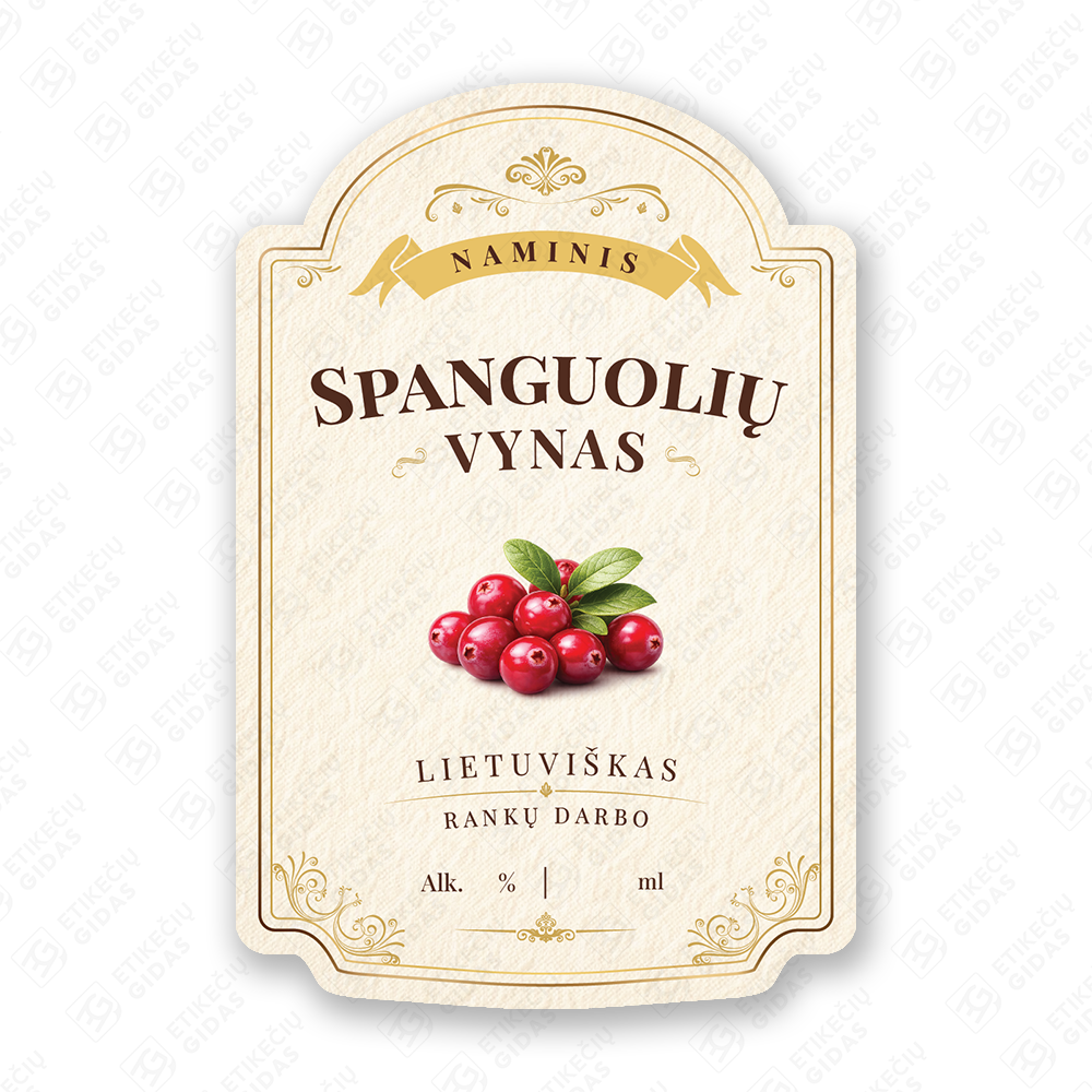 Spanguolių vyno etiketė buteliui, 80x120 mm, atspari drėgmei