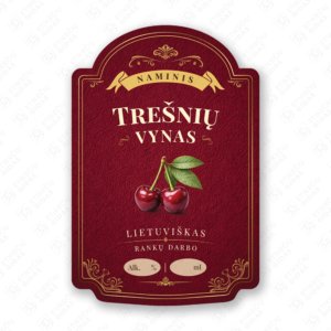 Trešnių vyno etiketė buteliui, 80x120 mm, atspari drėgmei