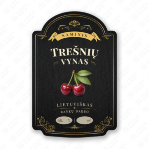 Trešnių vyno etiketė buteliui, 80x120 mm, atspari drėgmei