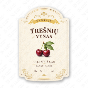 Trešnių vyno etiketė buteliui, 80x120 mm, atspari drėgmei