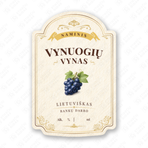 Vynuogių vyno etiketė buteliui, 80x120 mm, atspari drėgmei