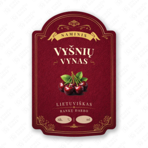 Vyšnių vyno etiketė buteliui, 80x120 mm, atspari drėgmei