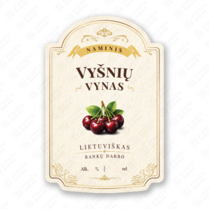 Vyšnių vyno etiketė buteliui, 80x120 mm, atspari drėgmei