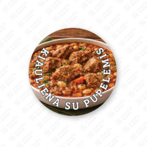 Apvalūs kiaulienos su pupelėmis konservų lipdukai 30 mm lapuose su standartiniais klijais