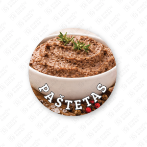 Apvalūs pašteto konservų lipdukai 30 mm lapuose su standartiniais klijais