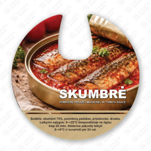 skumbrės pomidorų padaže konservų lipni etiketė, lipdukas