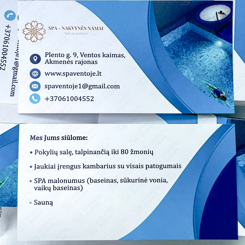 Dvipusės vizitinės kortelės ant 350 gsm kreidinio popieriaus