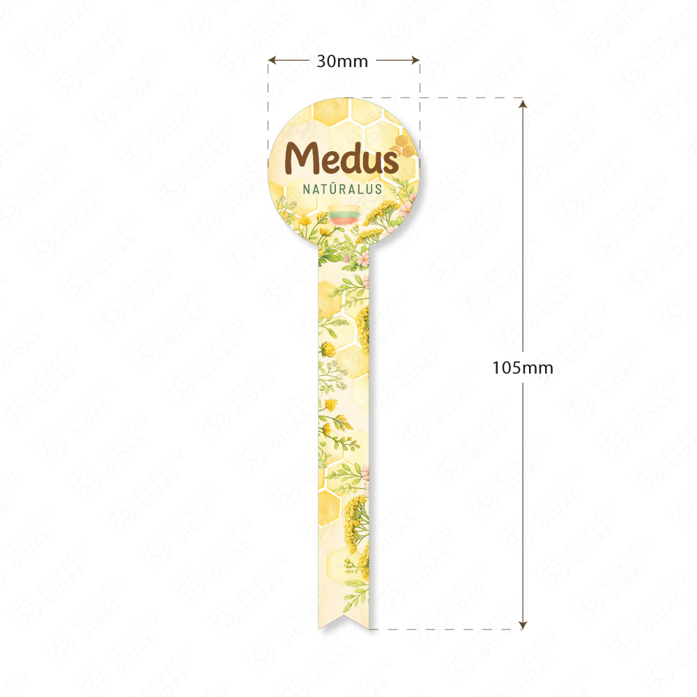 Medaus etiketė su gėlėmis ir pievomis 30 × 105 mm