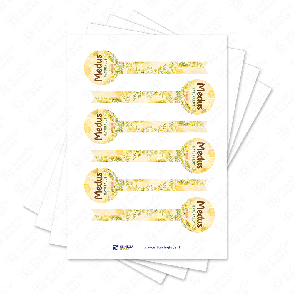 Medaus etiketė su gėlėmis ir pievomis 30 × 105 mm