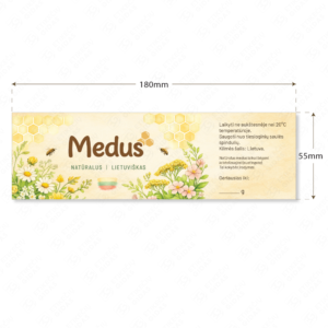 Medaus etiketė su gėlėmis ir pievomis stačiakampė 180 × 55 mm