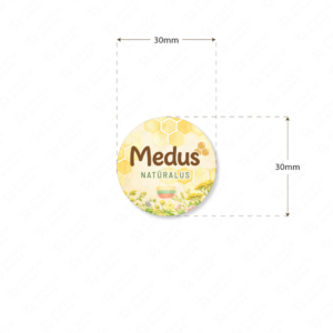 Medaus etiketė su gėlėmis ir pievomis apvali 30 mm