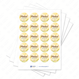Medaus etiketė su gėlėmis ir pievomis apvali 30 mm