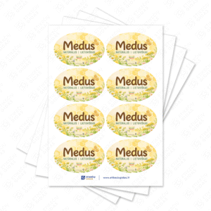 Medaus etiketė su gėlėmis ir pievomis ovali 60 x 40 mm