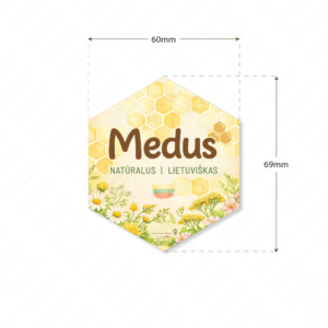 Medaus etiketė su gėlėmis ir pievomis 60 × 69 mm