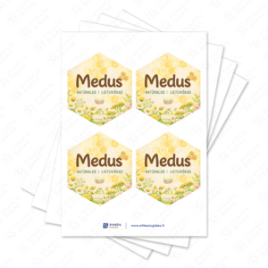Medaus etiketė su gėlėmis ir pievomis 60 × 69 mm