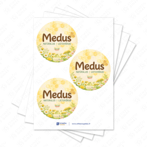 Medaus etiketė su gėlėmis ir pievomis apvali 70 mm