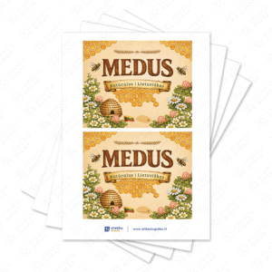 Kaimiško stiliaus medaus etiketė stačiakampė 100 x 80 mm