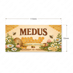 Kaimiško stiliaus medaus etiketė stačiakampė 115 x 55 mm
