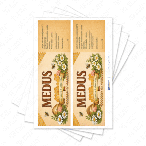 Kaimiško stiliaus medaus etiketė stačiakampė 180 × 55 mm