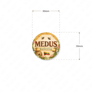 Kaimiško stiliaus medaus etiketė apvali 30 mm
