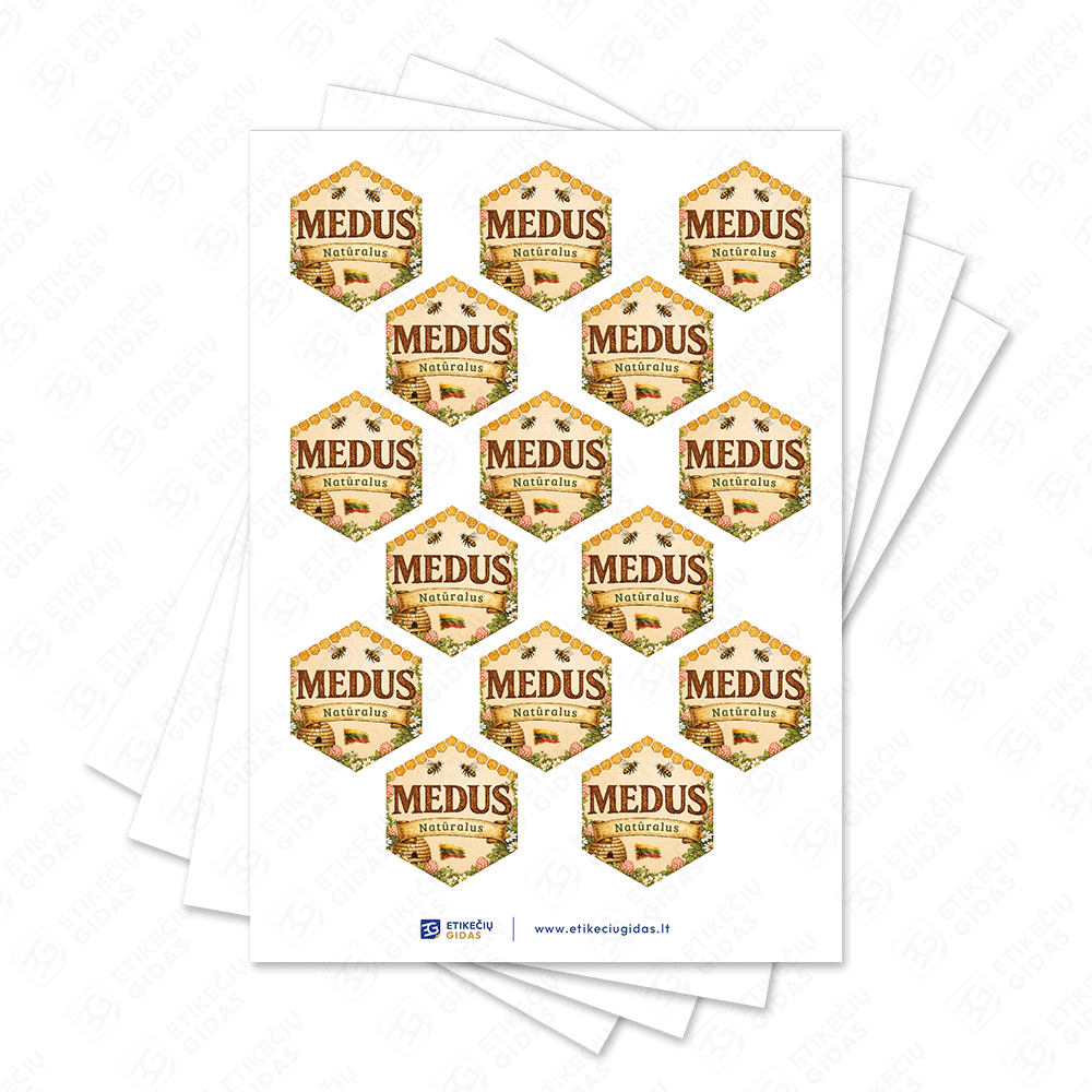 Kaimiško stiliaus medaus etiketė 30 × 34 mm