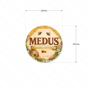 Kaimiško stiliaus medaus etiketė apvali 50 mm