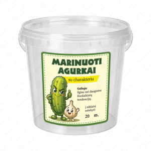 Marinuotų agurkų etiketė - lipdukas. 100x100 mm. Ant kibirėlio.
