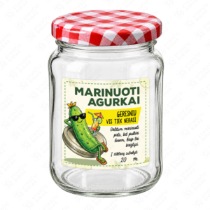Marinuotų agurkų etiketė - lipdukas. 70x70 mm. Ant stiklainio.