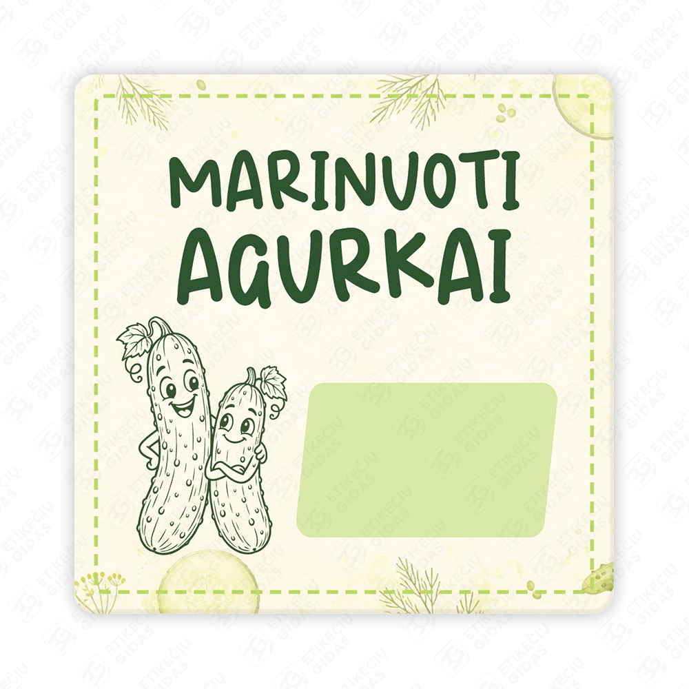Marinuotų agurkų etiketė - lipdukas. 50x50 70x70 100x100