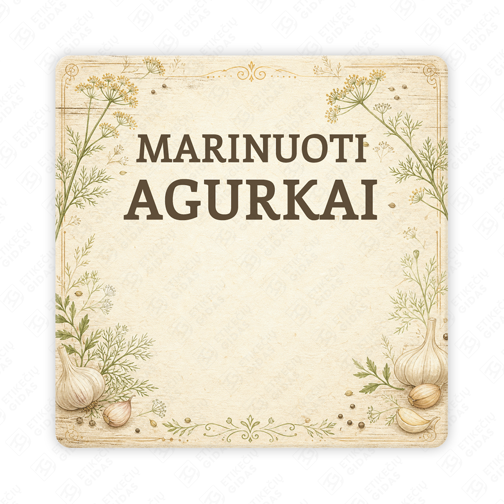 Marinuotų agurkų etiketė - lipdukas. 50x50 70x70 100x100