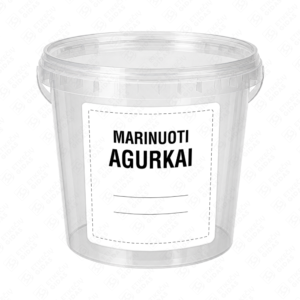 Marinuotų agurkų etiketė - lipdukas. 100x100 mm. Ant kibirėlio.