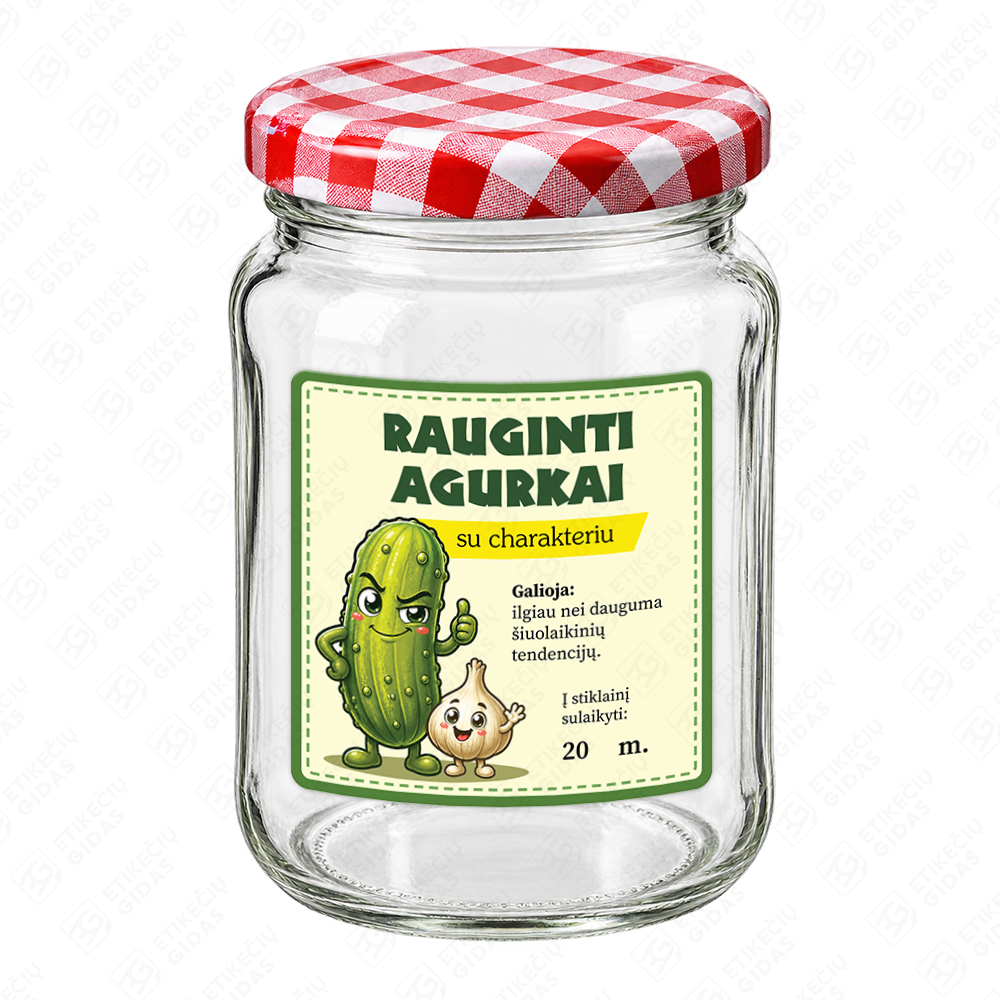 Raugintų agurkų etiketė - lipdukas. 70x70 mm. Ant stiklainio.
