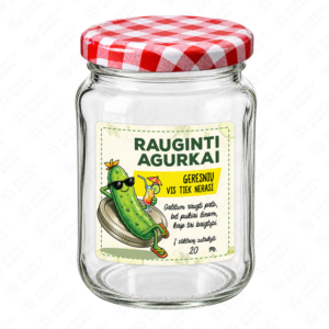 Raugintų agurkų etiketė - lipdukas. 70x70 mm. Ant stiklainio.