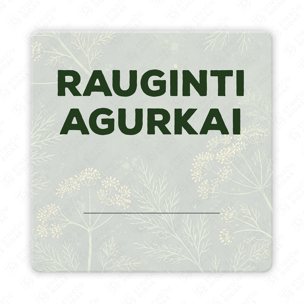 Raugintų agurkų etiketė - lipdukas. 50x50 70x70 100x100